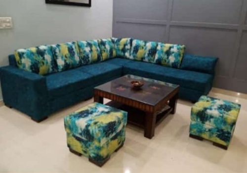 Repaired brown sofa in a living room