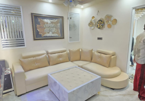 Freshly upholstered sofa and chair